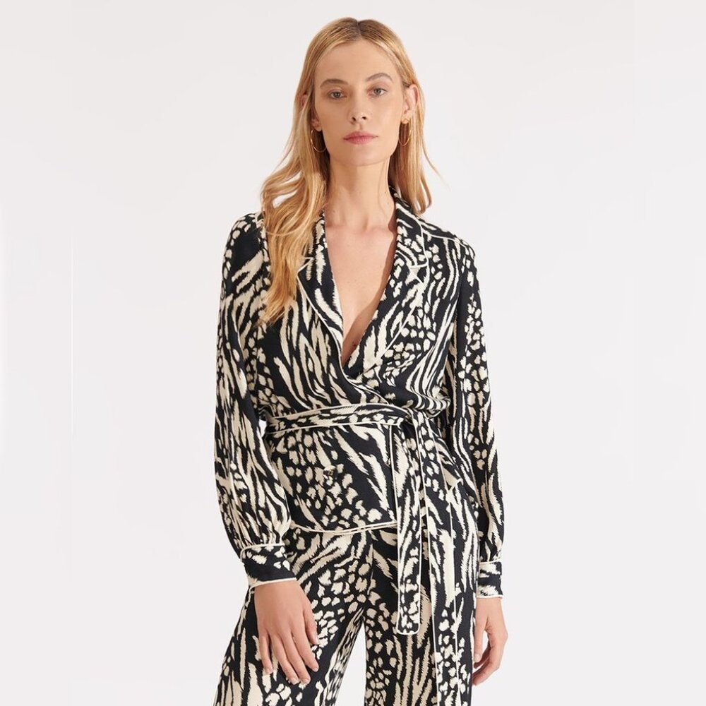 Veronica Beard Clive animal-print tie blouse